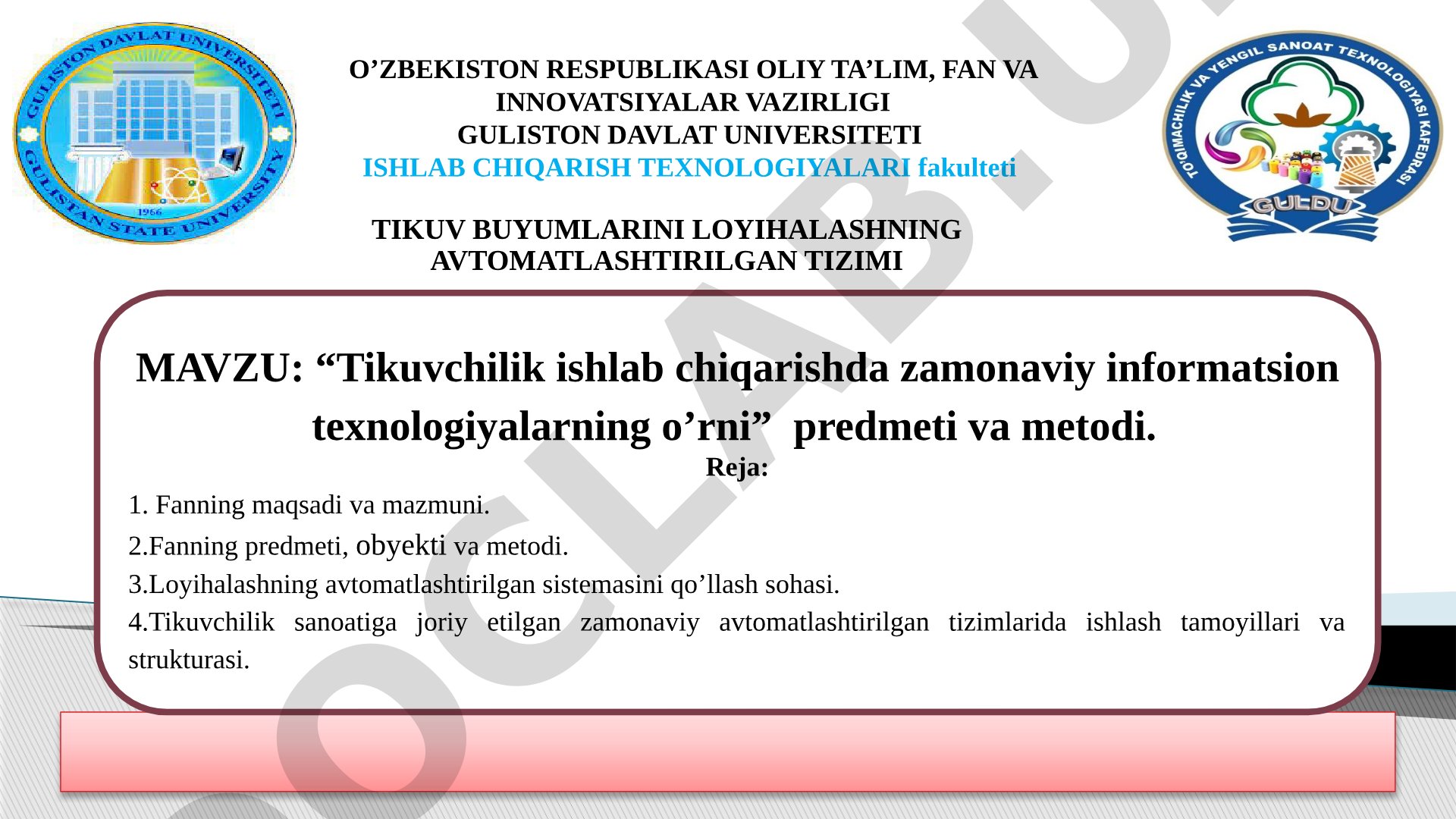 Tikuvchilik ishlab chiqarishda zamonaviy informatsion texnologiyalarning o'rni