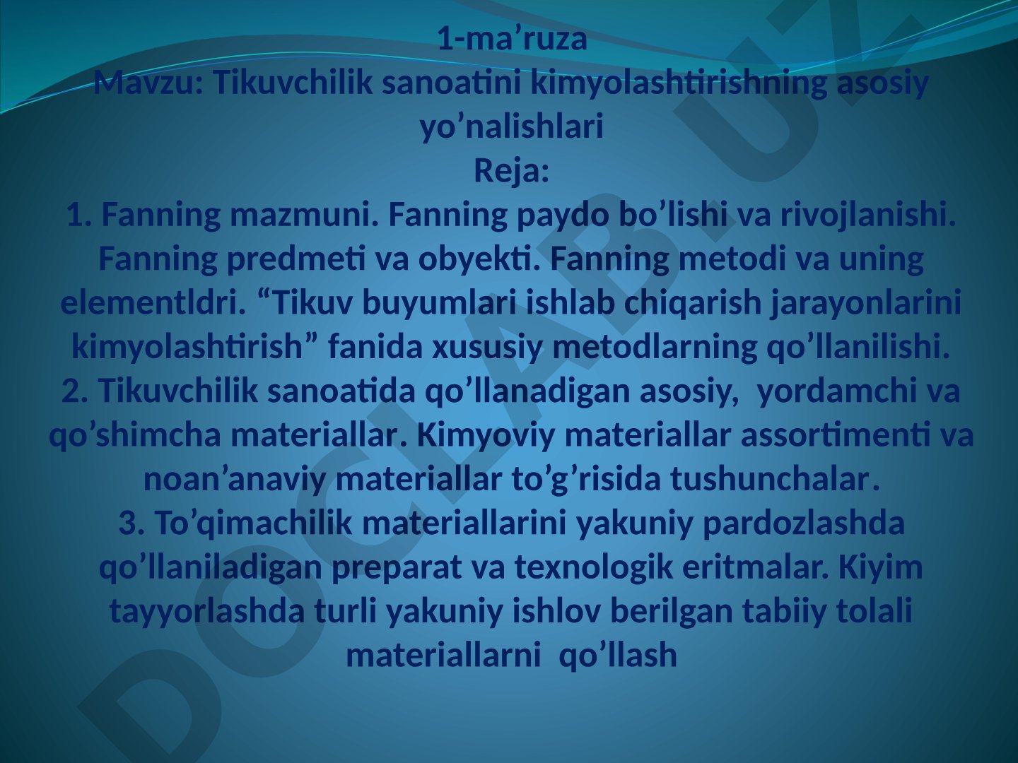 Tikuvchilik sanoatini kimyolashtirishning asosiy yo'nalishlari