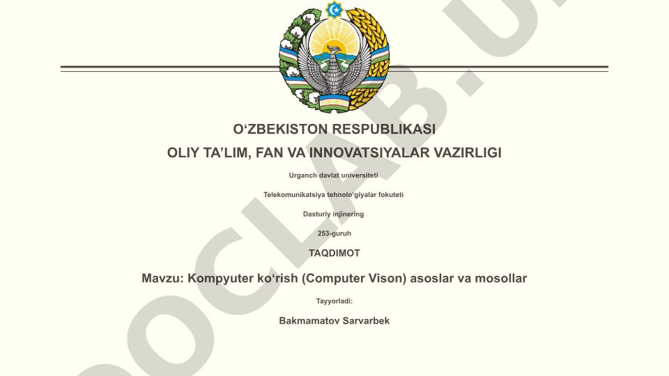 Kompyuter ko'rish asoslari va mosollar