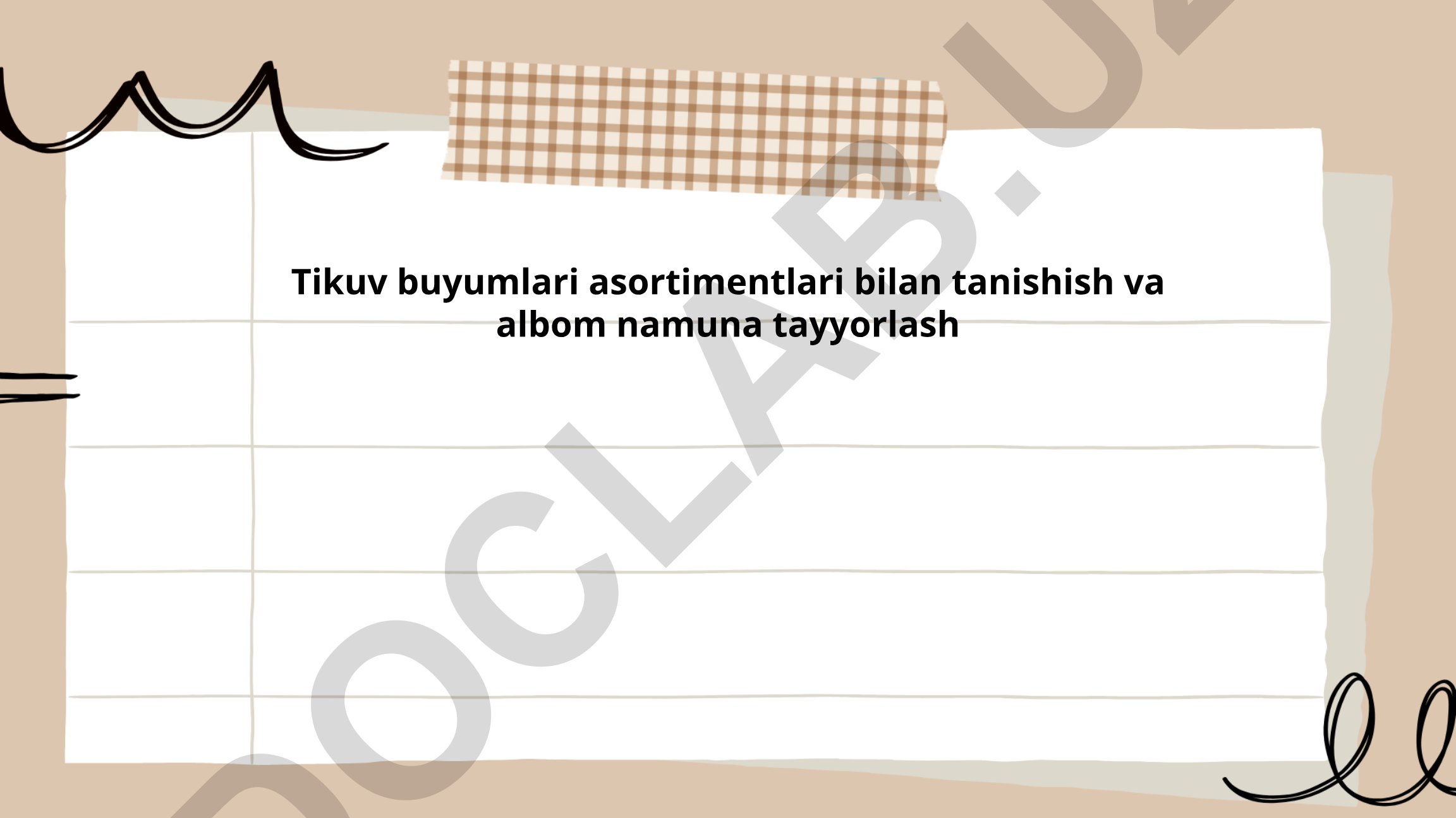 Tikuv buyumlari asortimentlari va albom namuna tayyorlash