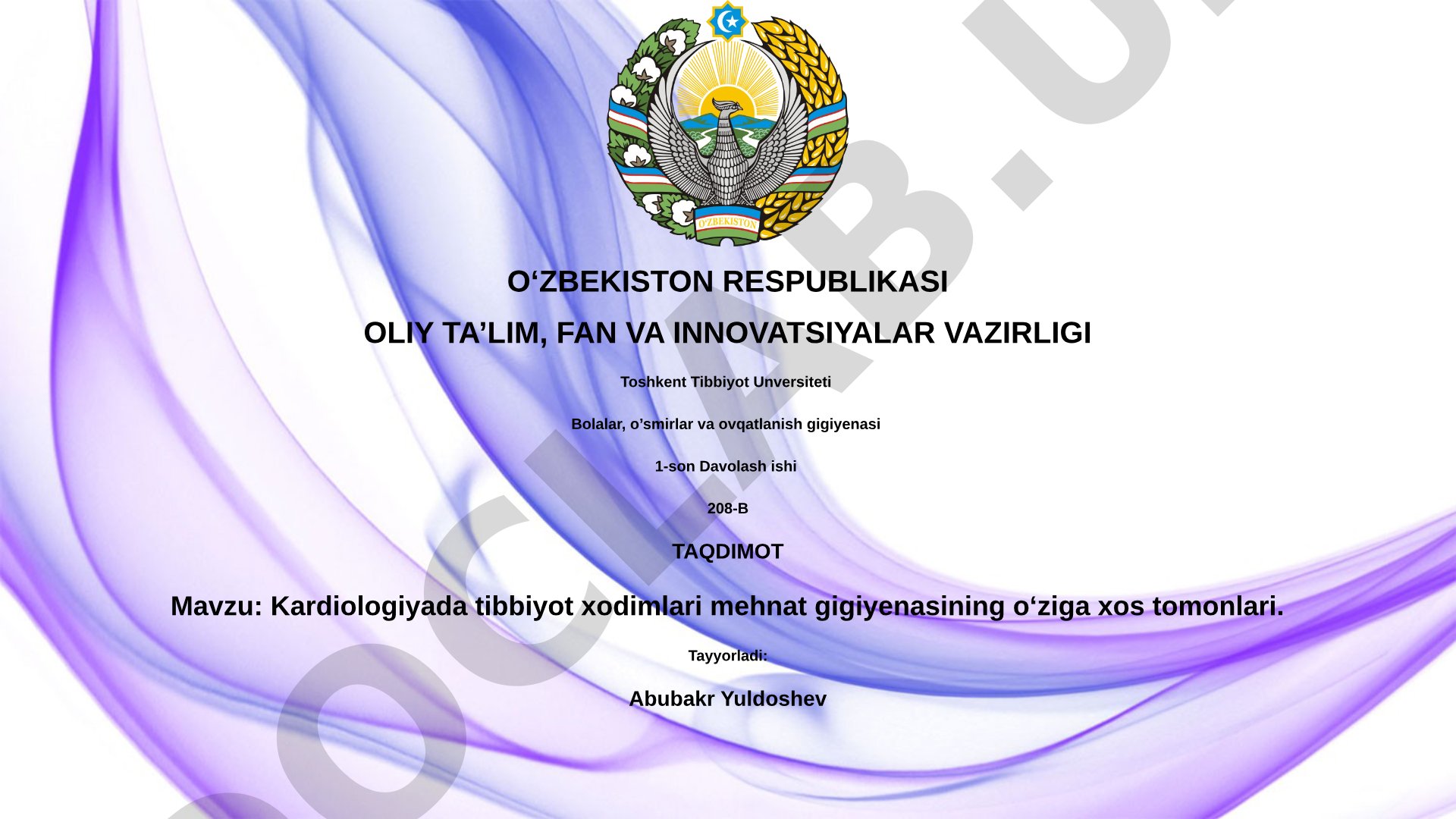 Kardiologiyada tibbiyot xodimlari mehnat gigiyenasining o'ziga xos tomonlari