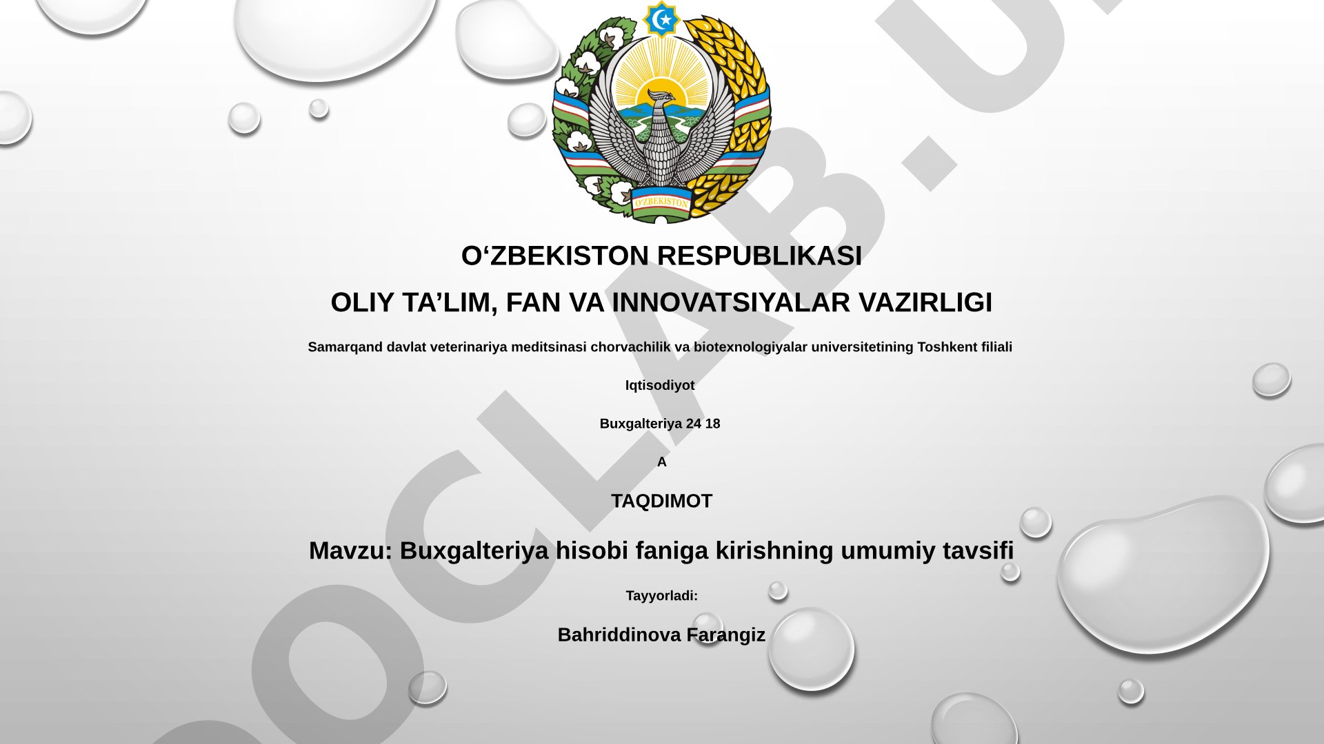 Buxgalteriya hisobi faniga kirishning umumiy tavsifi